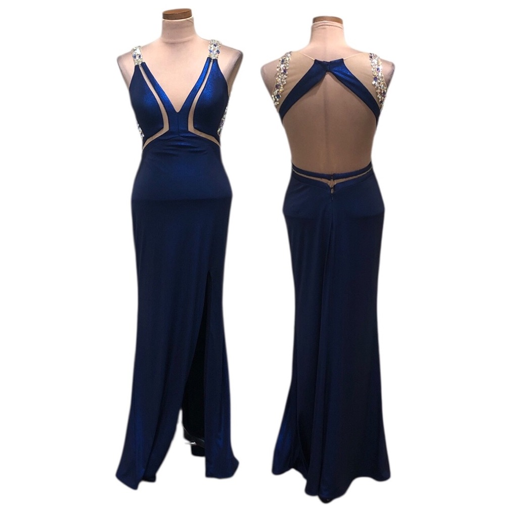 Faviana Maxi Dress Size 6 Metallic Blue